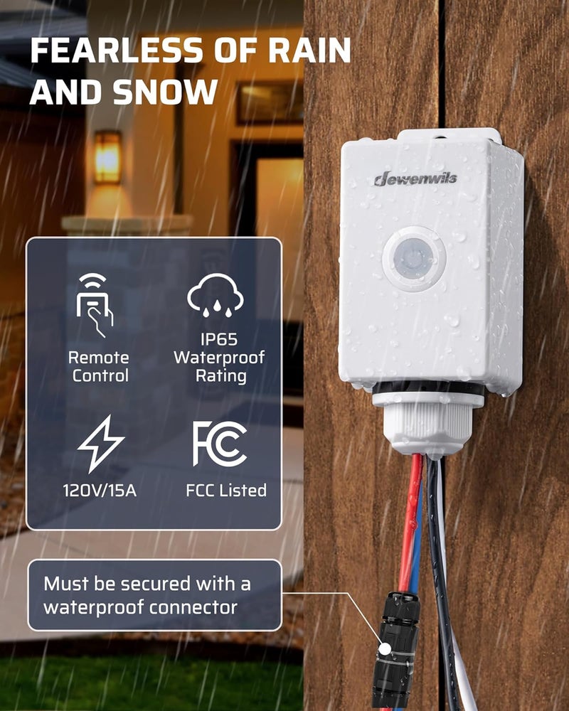 DEWENWILS Outdoor Indoor Wireless Light Switch and Receiver Kit, 15A/1800W, No Wiring, IP65 Waterproof, Wireless Remote Light Switch for Lighting - Image 2